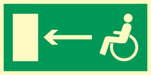 Kierunek do wyjścia drogi ewakuacyjnej dla niepełnosprawnych w lewo