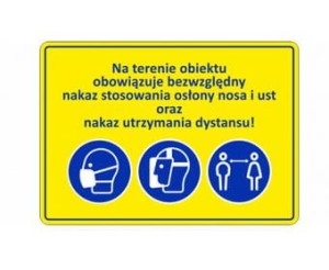 Znak: Nakaz stosowania osłony twarzy i dystansu