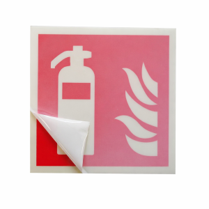 Znak przeciwpożarowy GAŚNICA 10x10cm, fotoluminescencyjny, świeci w ciemności, przylepna płyta TS TD 