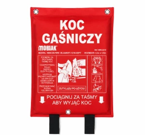 Koc gaśniczy 120x180 cm CNBOP PN-EN 1869:2019 MOBIAK MBK25-FIRE_BLANKET-1218-SOFT w pokrowcu