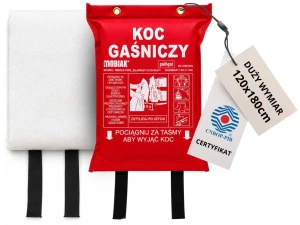 Koc gaśniczy 120x180 cm certyfikowany CNBOP PN-EN 1869:2019 MOBIAK MBK25-FIRE_BLANKET-1218-SOFT w pokrowcu
