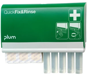 Dozownik z ampułkami do oczu i plastrami Plum QuickFix & Rinse — 5×20 ml 0,9% NaCl, 45 plastrów