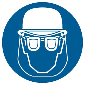 Znak: Nakaz stosowania ochrony głowy i twarzy