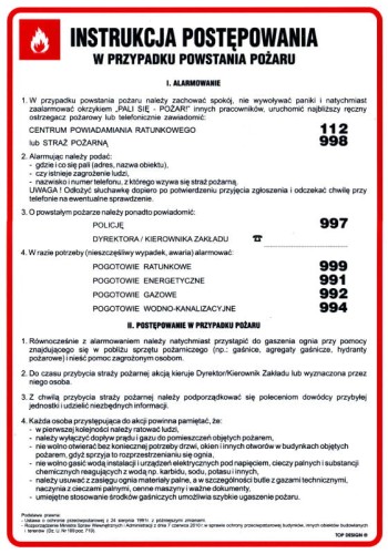 Instrukcje ppoż, instrukcja przeciwpożarowa, instrukcja postępowania w przypadku powstania pożaru