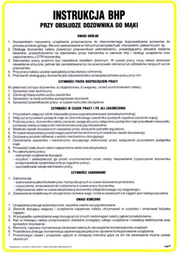 Instrukcja BHP przy obsłudze dozownika do mąki