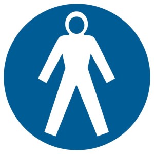 Znak: Nakaz stosowania kombinezonu ochronnego