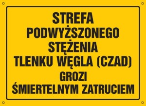 Strefa podwyższonego stężenia tlenku węgla (czadu) - grozi śmiertelnym zatruciem