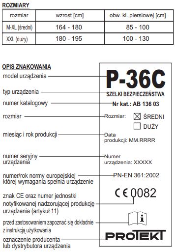 Szelki bezpieczeństwa PROTEKT P36C - Sklep PPOŻ